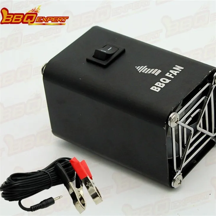 Svart aluminium Elektrisk brannkassestarter Luftgrillblåser 12V Grillvifte med Alligator Clip Line FD315A(S)