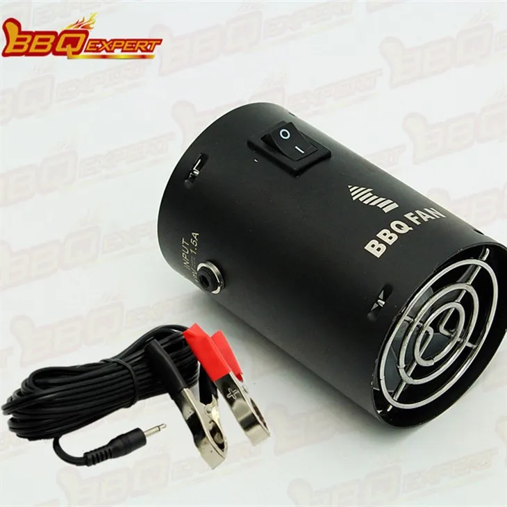 Elegant rund kullbrannstartvifte BBQ Grillblåser 12V røykblåser med krokodilleklemme FD315A(R)